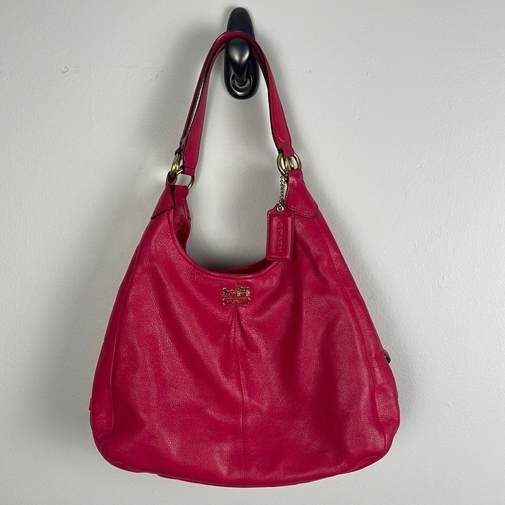 Coach Hot Pink Leather Shoulder Bag with Gold Hardware
